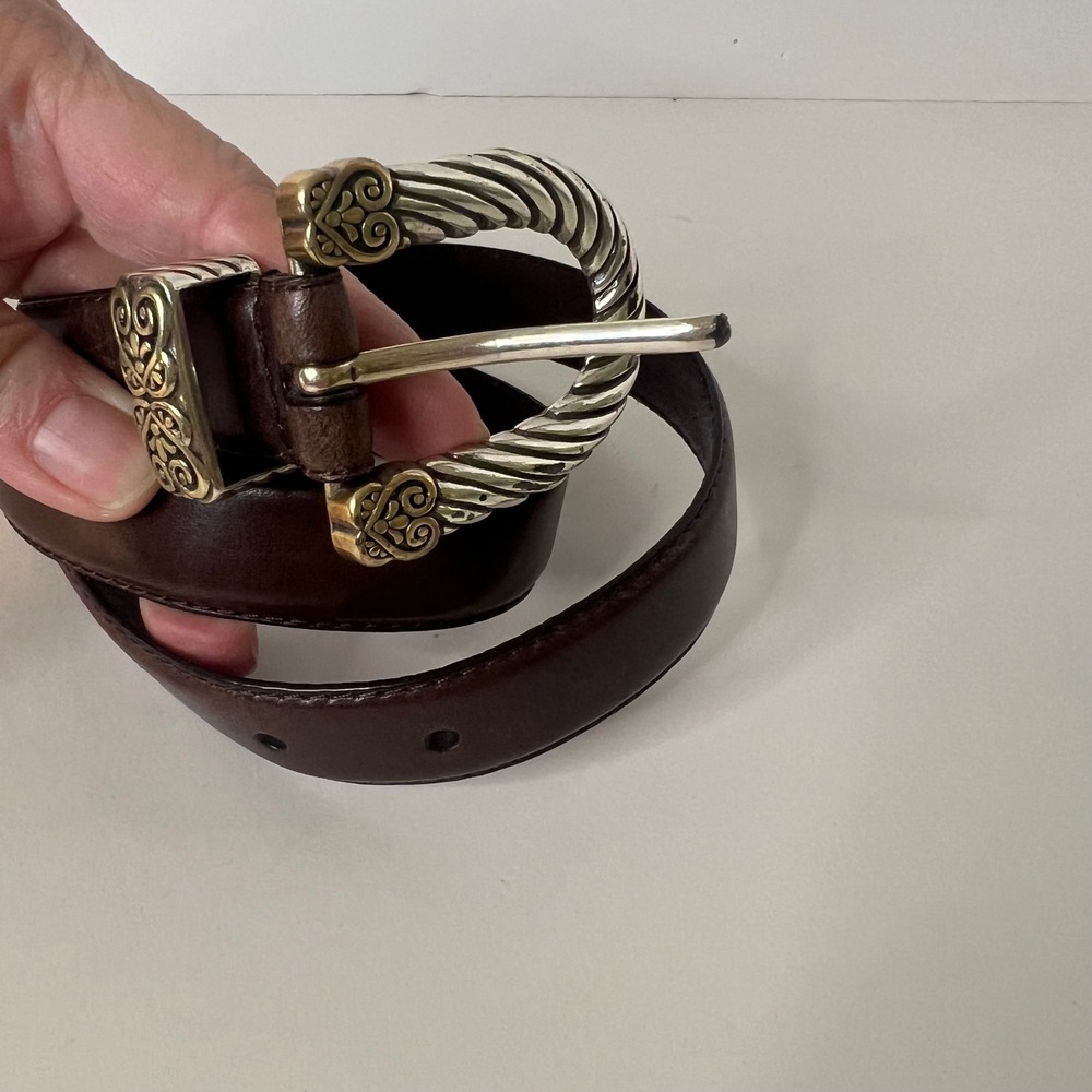 Womens Fossil Leather Belt Brown S Silver Gold Buckle